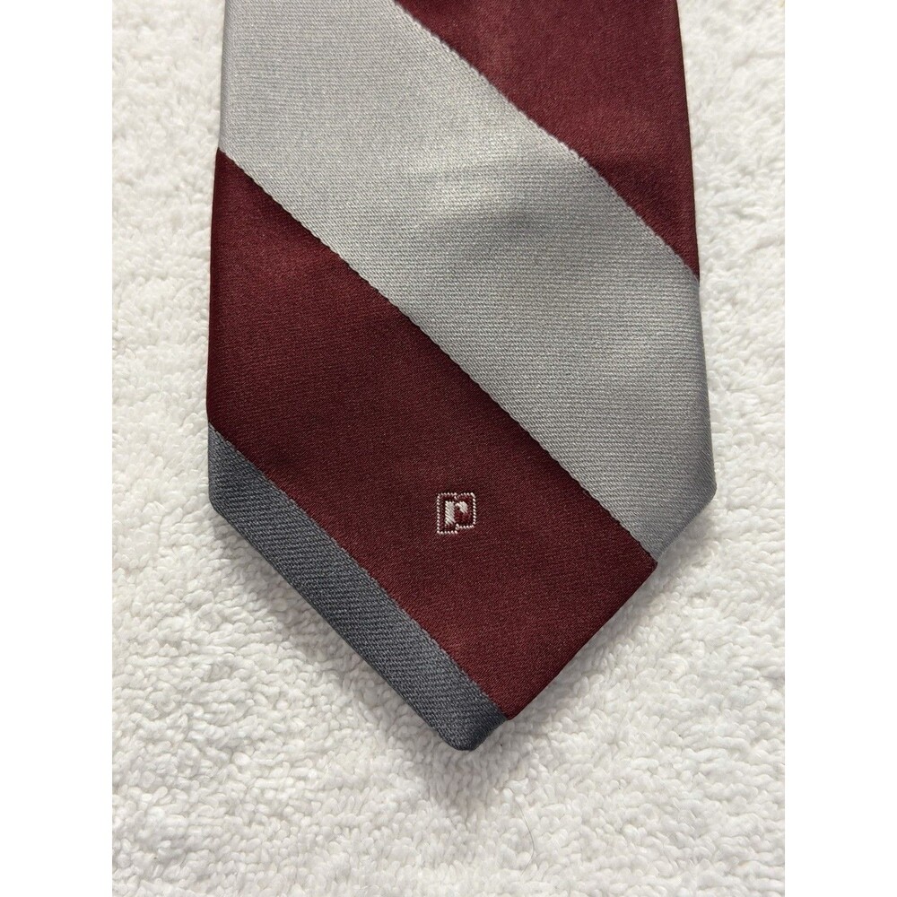 Vintage Gray Burgundy Striped Men’s Silk Necktie Paco Rabanne Paris 55"x3"